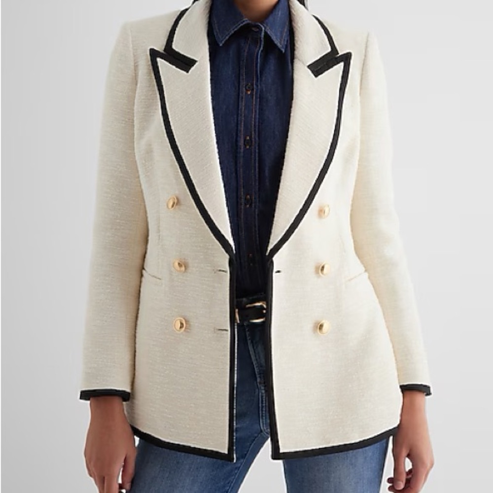 Tweed Double Breasted Tipped Novelty Button Blazer